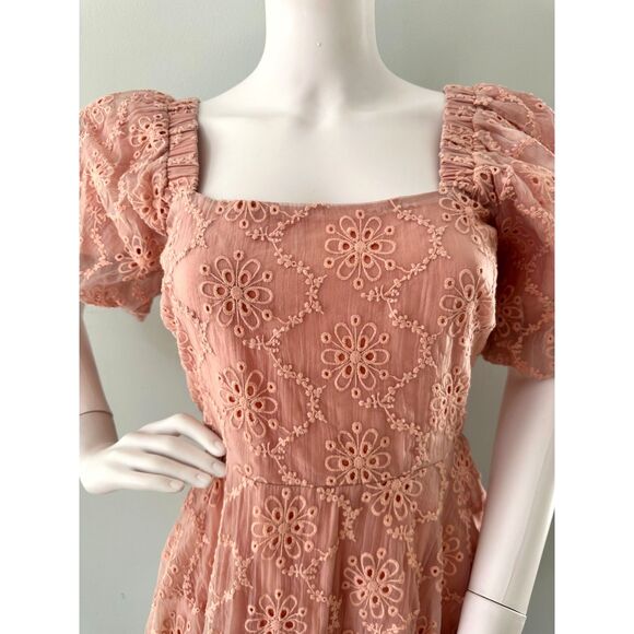 Adelyn Rae Blush Pink Floral Puff Sleeve Mini Baby Doll Tea Dress size Small - Picture 7 of 13